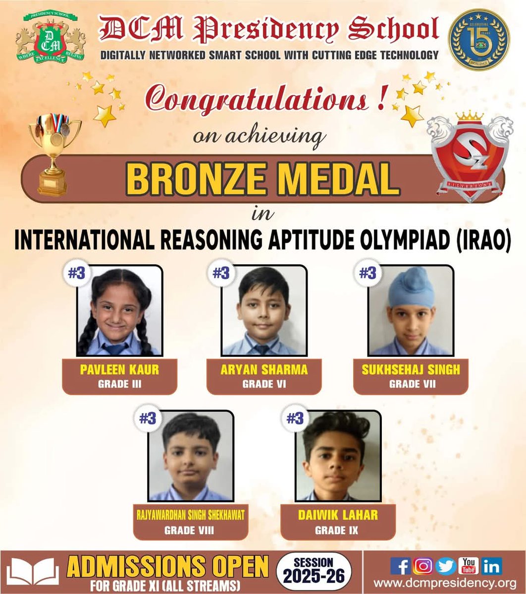 DCMPresidency's tweet image. Congratulations to the Gold,Silver and Bronze medal winners of International Reasoning Aptitude Olympiad
Well done students !!
#bestschoolinludhiana #DCMP #olympiadchallenge
#olympiad