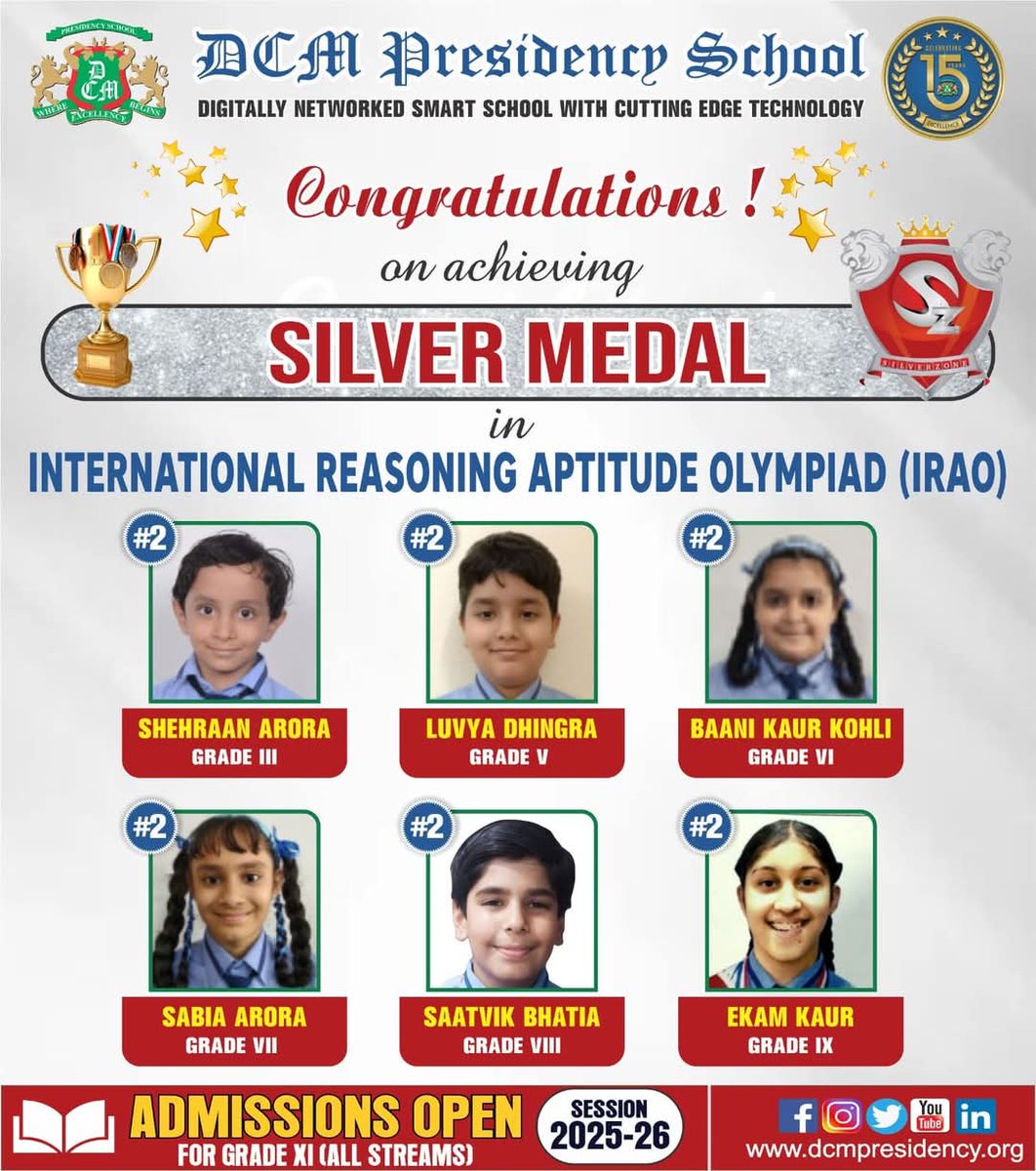 DCMPresidency's tweet image. Congratulations to the Gold,Silver and Bronze medal winners of International Reasoning Aptitude Olympiad
Well done students !!
#bestschoolinludhiana #DCMP #olympiadchallenge
#olympiad