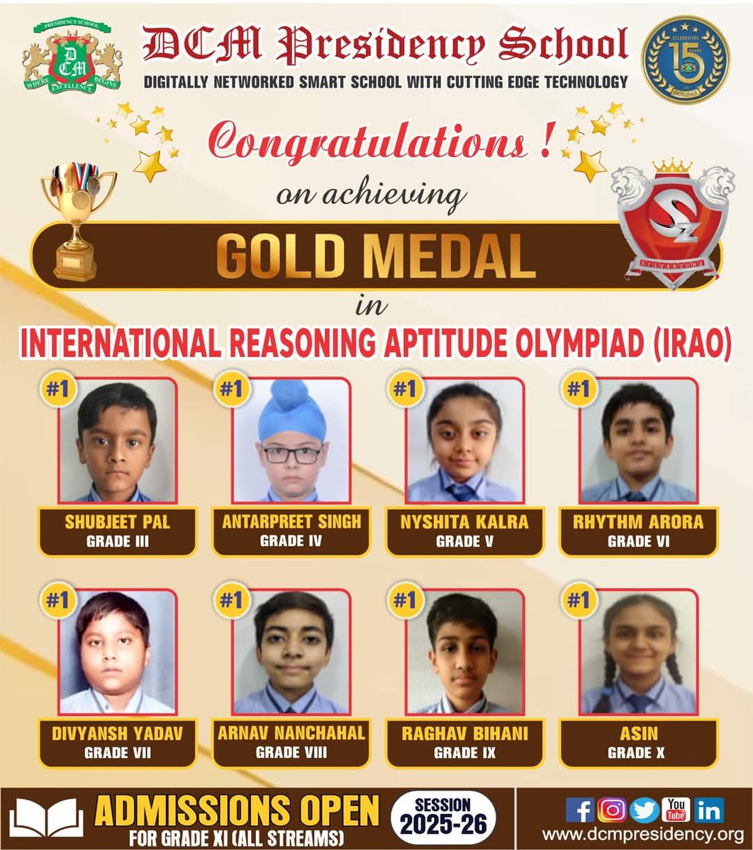 DCMPresidency's tweet image. Congratulations to the Gold,Silver and Bronze medal winners of International Reasoning Aptitude Olympiad
Well done students !!
#bestschoolinludhiana #DCMP #olympiadchallenge
#olympiad