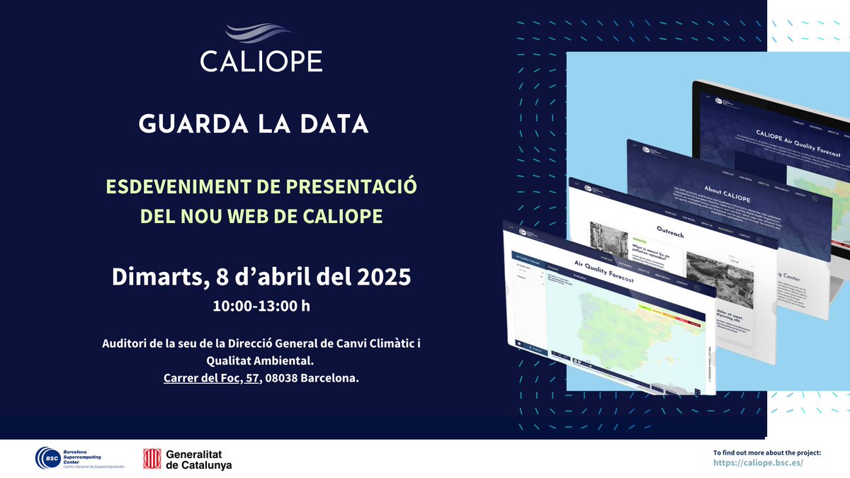 CALIOPE (@caliope_bsc) on Twitter photo GUARDA LA DATA!!! 📢
🧐Voleu saber com serà el nou web de #CALIOPE <a href="/BSC_CNS/">BSC-CNS</a> ?👇
📆8 abril
📍Direcció General de Canvi Climàtic i Qualitat Ambiental <a href="/gencat/">Generalitat de Catalunya</a> 
🕙10:00-13:00
Ben aviat més info i registre. Estigueu atents! 🤩 GUARDA LA DATA!!! 📢
🧐Voleu saber com serà el nou web de #CALIOPE <a href="/BSC_CNS/">BSC-CNS</a> ?👇
📆8 abril
📍Direcció General de Canvi Climàtic i Qualitat Ambiental <a href="/gencat/">Generalitat de Catalunya</a> 
🕙10:00-13:00
Ben aviat més info i registre. Estigueu atents! 🤩
