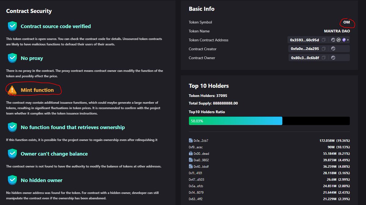 VTQ_Redo's tweet photo. @MANTRA_Chain @DatoDurian I'm check contrack on Goplus,  The contract may contain additional issuance functions, which could maybe generate a large number of tokens, resulting in significant fluctuations in token prices. this why ?
📷 https://t.co/9Qx7WiFyzD