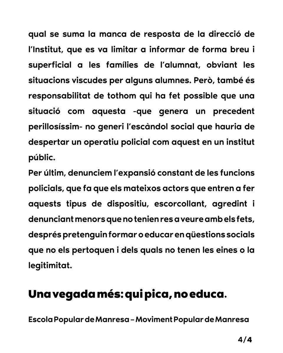 L'abús policial contra menors i el racisme no són un simulacre. ❌👇

<a href="/xepcmanresa/">Estructures Populars de Manresa</a> <a href="/alaguaitmanresa/">A l'aguait</a> <a href="/SepcManresa/">SEPC Manresa</a> <a href="/CGTEnsenyament/">CGT Ensenyament 🚩🏴</a>