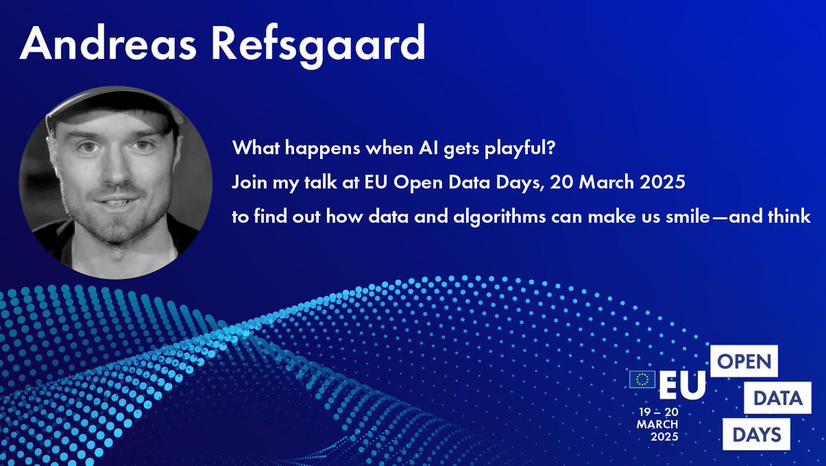 data.europa.eu (@eu_opendata) on Twitter photo “What happens when AI gets playful?”
One of our Open Data Days 2025 speakers, <a href="/AndreasRef/">Andreas Refsgaard</a>, is a digital artist who uses data and machine learning to create unique art.
Join us on 19-20 March to listen to him live!
Watch live online 👉 europa.eu/!kbF3Dg
#EUOpenData “What happens when AI gets playful?”
One of our Open Data Days 2025 speakers, <a href="/AndreasRef/">Andreas Refsgaard</a>, is a digital artist who uses data and machine learning to create unique art.
Join us on 19-20 March to listen to him live!
Watch live online 👉 europa.eu/!kbF3Dg
#EUOpenData