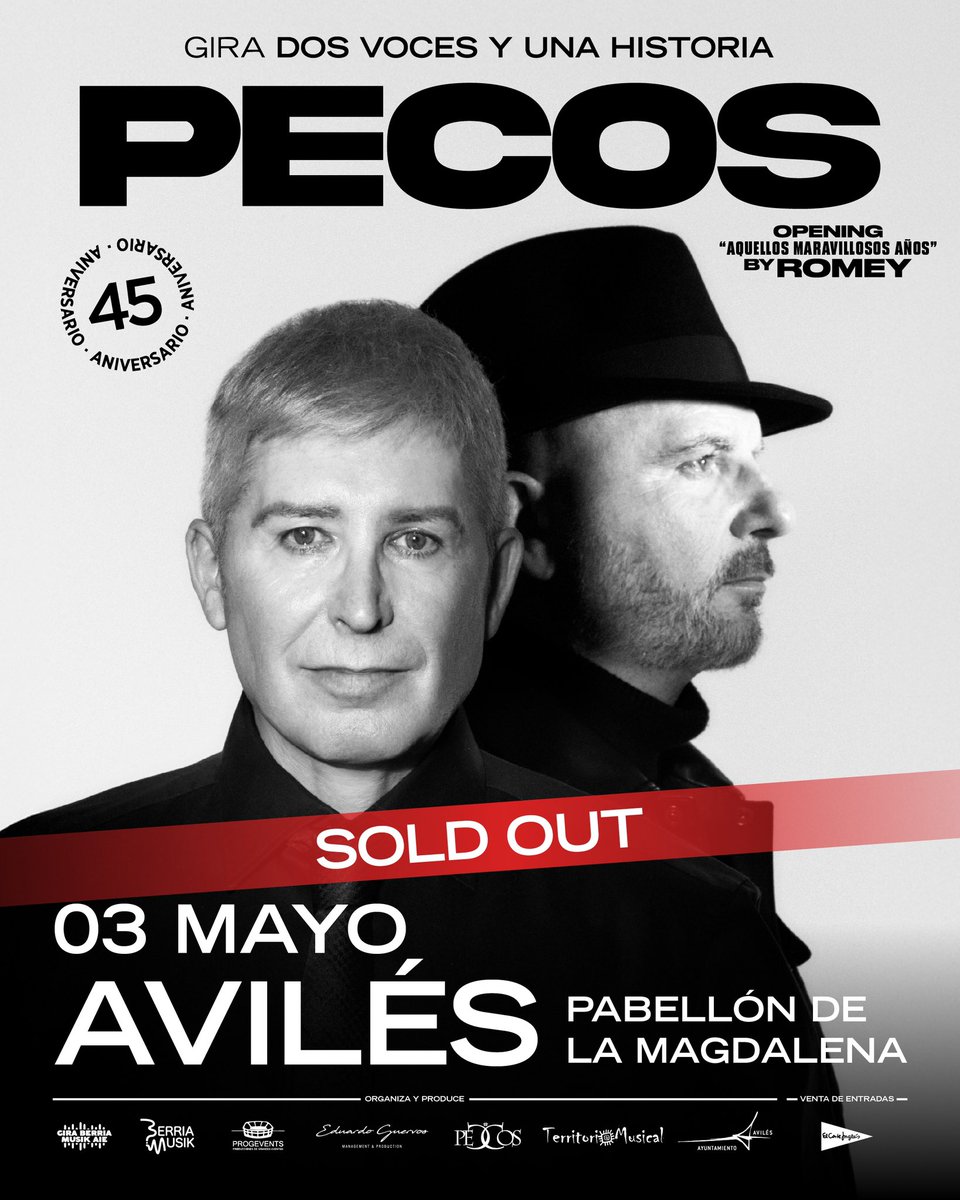 Entradas agotadas👏🏻👏🏻✨✨ AVILÉS!!! Nos vemos el próximo 3 de mayo con Pecos y su gira DOS VOCES Y UNA HISTORIA🤞🏼💫

🔗 consulta las ciudades y entradas disponibles en la web 🎫 🎫