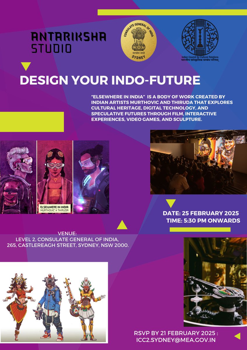 ICCR_Australia's tweet image. 🚀 Step into Indo-Future through AI, music, art and games! 🌏Join the amazing Indian artists Sri Rama Murthy (aka Murthovic) and Avinash Kumar (aka Thiruda) for an interactive workshop demo and performance on Indian heritage with AI. 

RSVP:  ICC2.SYDNEY@MEA.GOV.IN
@HCICanberra