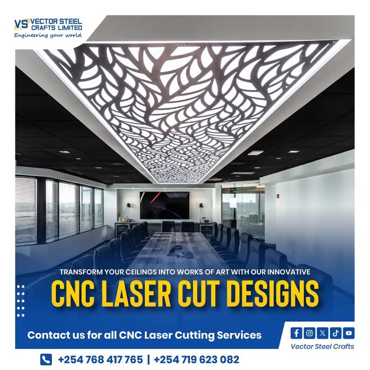 vector_steelltd's tweet photo. ✨ Elevate your space with stunning CNC laser-cut ceiling panels!
Customizable patterns ensure a perfect fit for your unique aesthetic. 
Contact us today at 0768417765/0719623082

#CNCDesign #LaserCutCeiling #InteriorDesign #ModernSpaces #CustomPanels #HomeDecor https://t.co/i6FprE3NSV