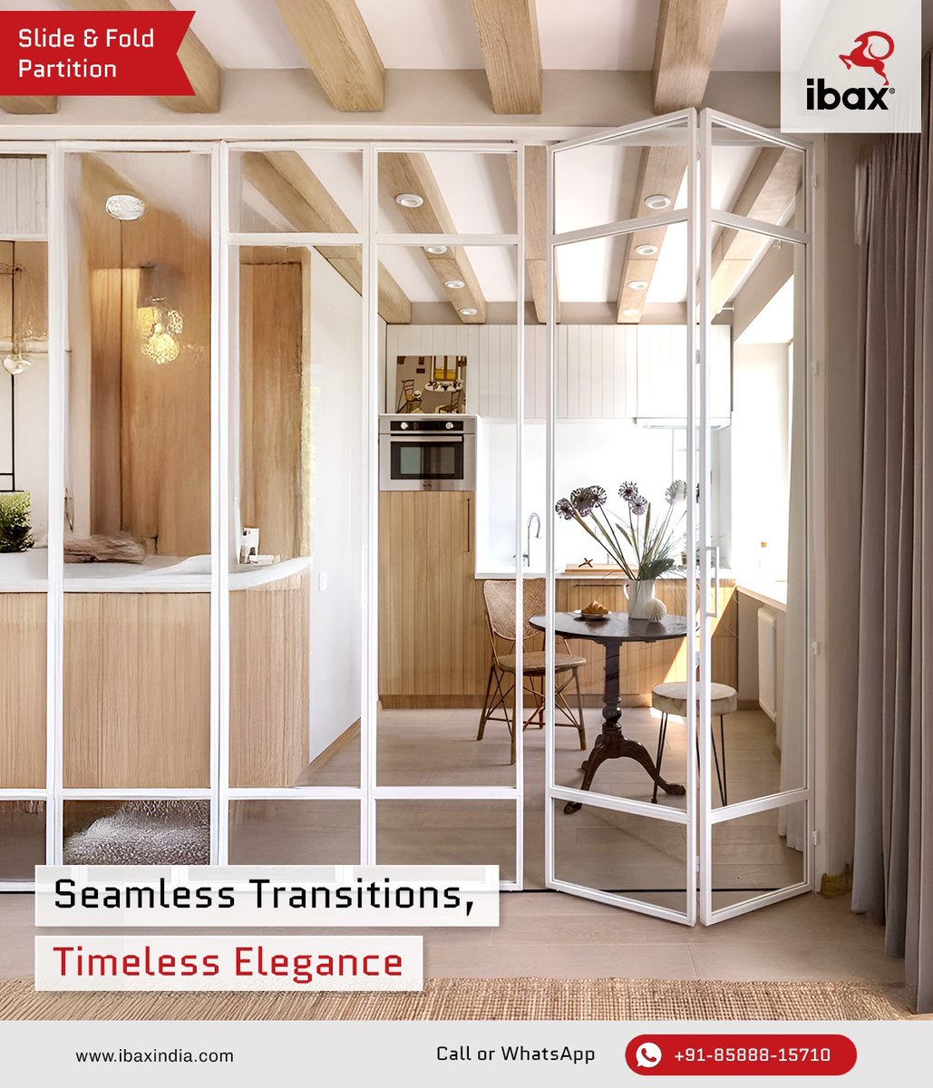 ibaxindia's tweet image. Seamless transitions, timeless elegance! ✨ Elevate your space with Ibax Slide &amp;amp; Fold Partitions where innovation meets style. 🚪🏡
.
.
#Ibax #SlideAndFold #SeamlessTransitions #TimelessElegance #ModernInteriors #SpaceOptimization #LuxuryDesign #FlexibleLiving