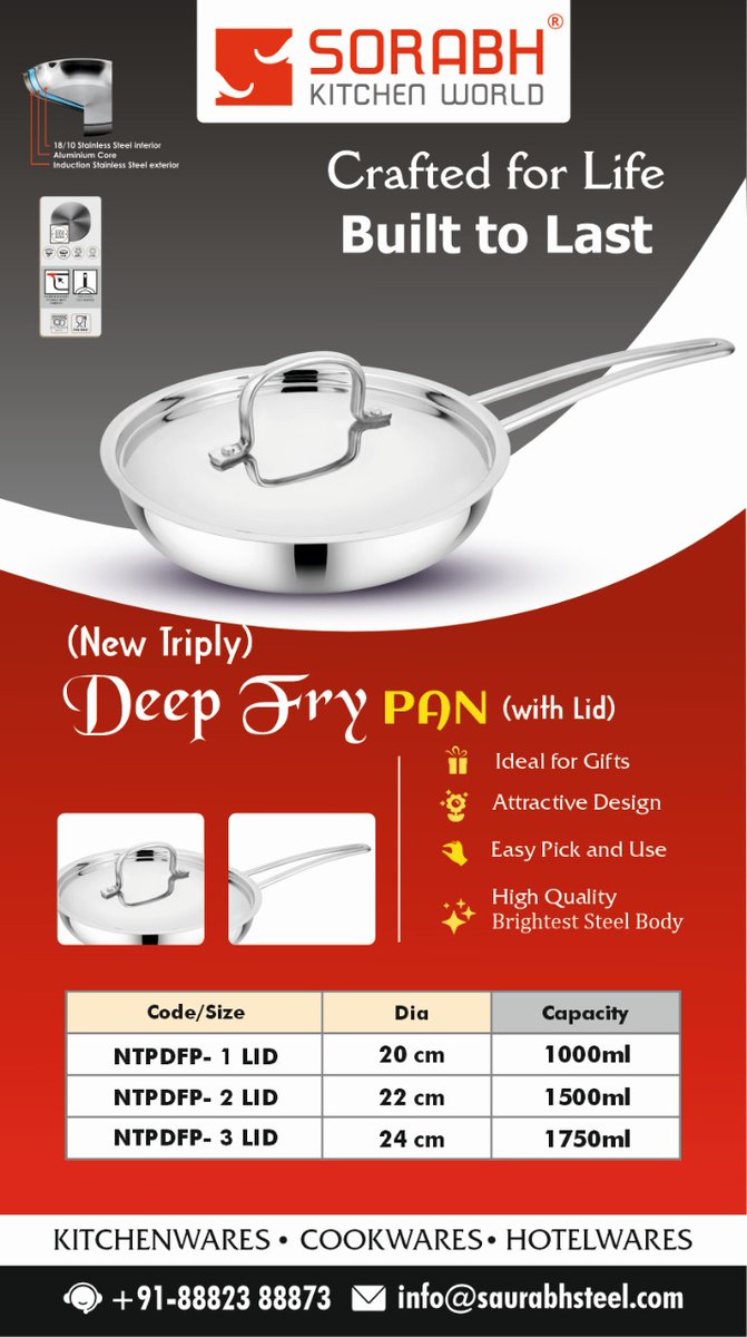 saurabhstee's tweet image. Triply Deep Fry Pan  Stainless Steel 304 Grade
The stainless steel layers provide durability, resistance to corrosion, and a non-reactive cooking surface.
WhatsApp no:- 88823 88873
#sorabhkitchenworld #saurabhsteels #TriplyCookware #stainlesssteel #manufacturing #trends2024