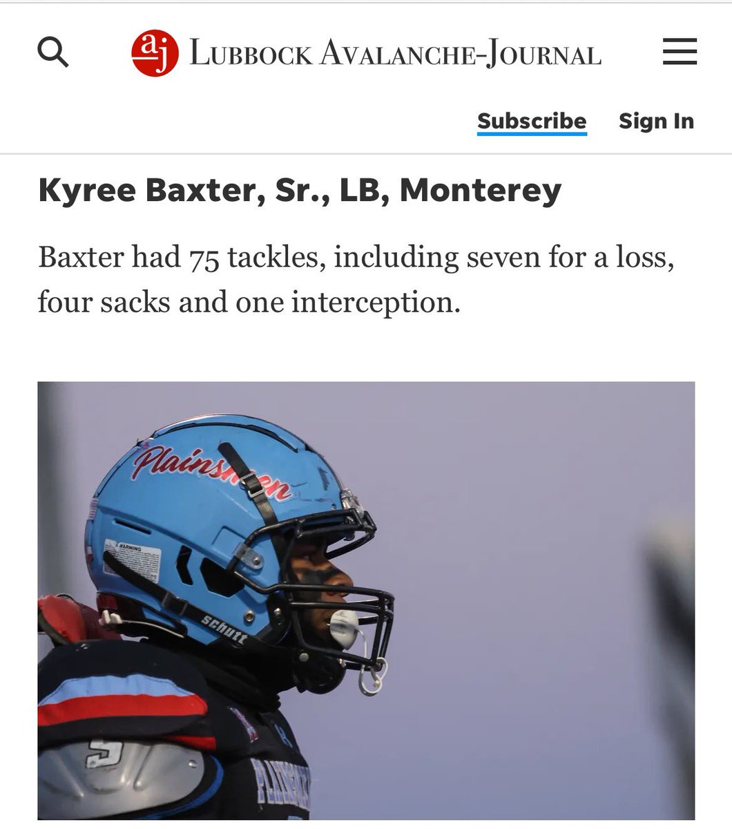 Kyree Baxter 1st team  RB and LB <a href="/LubbockAJ__HS/">Lubbock Avalanche-Journal HS Sports</a> <a href="/RandyRosetta/">Randy Rosetta</a> <a href="/806/">806</a> <a href="/CoachThrash/">Judd Thrash</a>