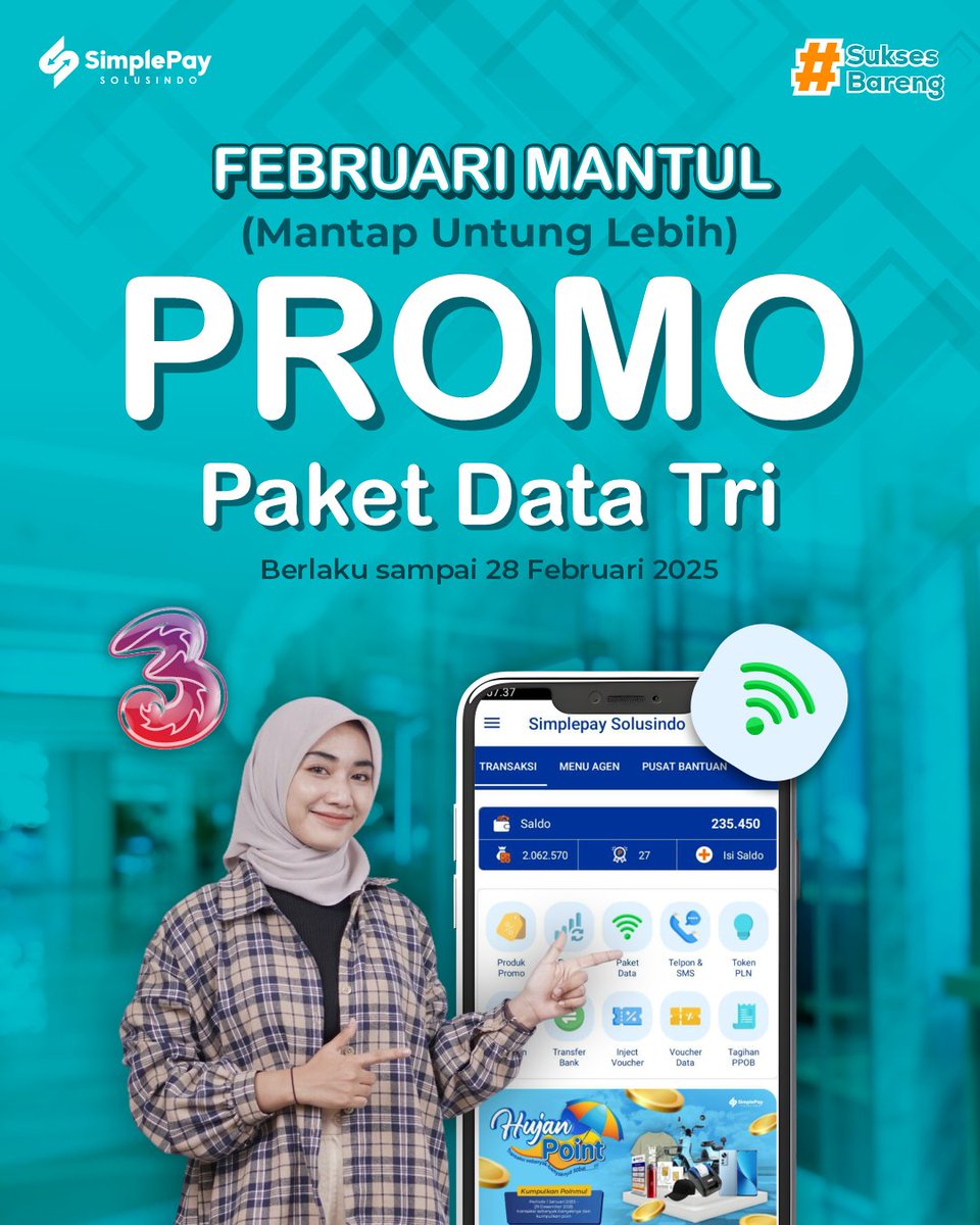 SimplepayID's tweet photo. FEBRUARI MANTUL! 🔥 (Mantap Untung Lebih) 

Bulan ini waktunya CUAN maksimal!
✅ Harga lebih hemat, cuan lebih besar!
✅ Berlaku untuk semua pengguna aplikasi Simplepay Solusindo!
✅ Hanya sampai 28 Februari 

Jangan sampai ketinggalan! Transaksi sekarang &amp; manfaatkan promonya! https://t.co/kLTH2QSeNA