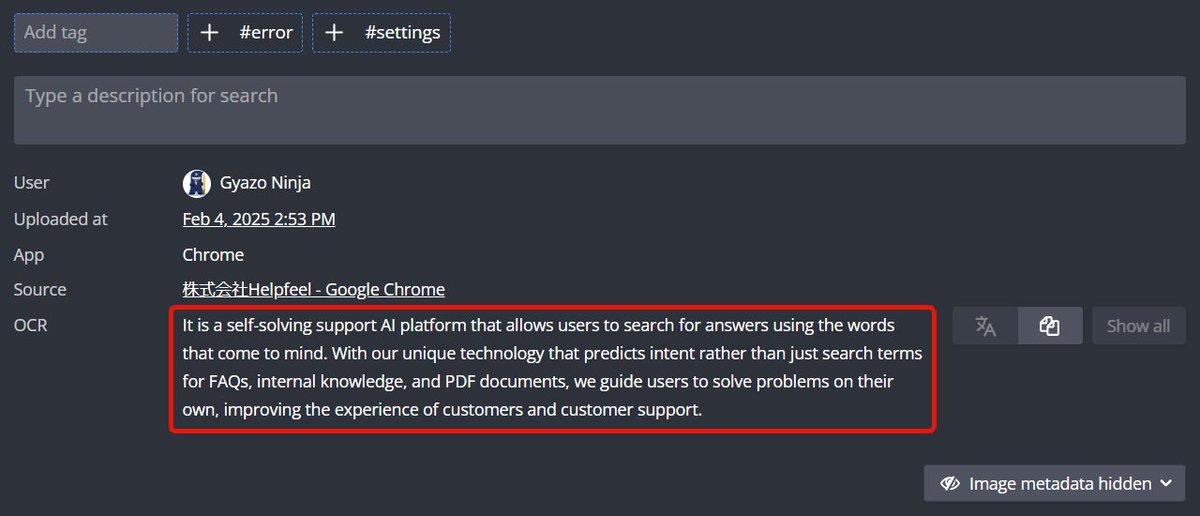For Gyazo Pro users, we have added a button to translate OCR texts: simply click on the OCR Translate button and you will see the Japanese text translated into English. We hope you will find it useful.