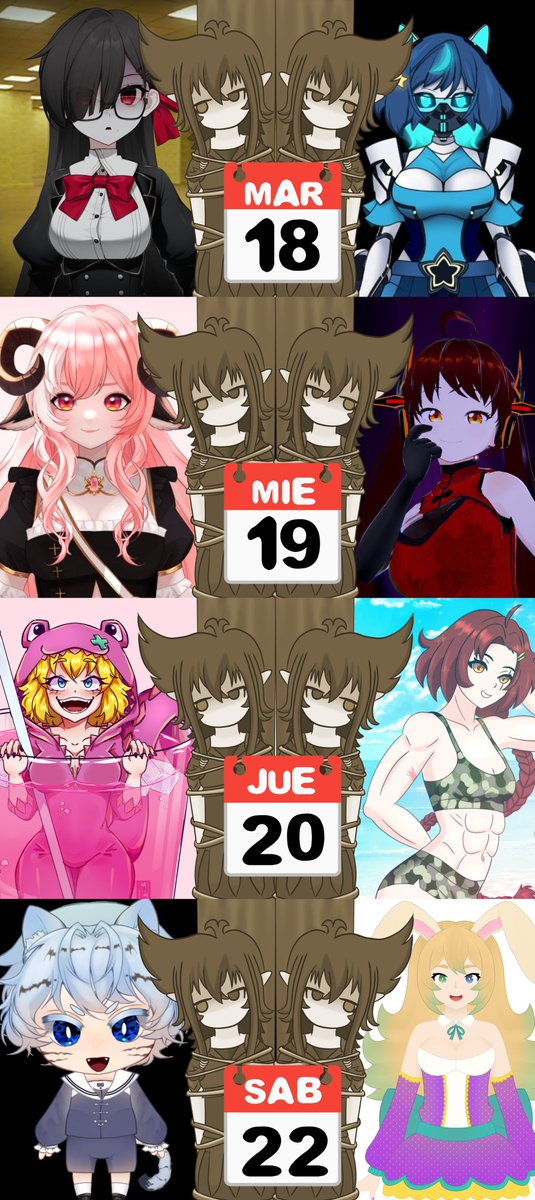 HORARIO DE DIBUJOS DE LA SEMANA!
Mar: @MoonieChishiya y <a href="/Ztaellar/">¡Ztaellar! Vtuber</a> 
Mie: <a href="/safivtt/">Safivtt✨🍃💕| Vtuber</a> y <a href="/kuro_akatori/">kuro akatori //OSHI-BIZ VT//</a> 
Jue: <a href="/C_DinoGalletas/">DinoGalletas 🦖🍪/ 🧸🥖/ 🤍🦋</a> y <a href="/Arisu_D_Coli/">Arisu D. Coli - Arichi 👑🍊⭐</a> 
Sab: <a href="/Puckchuy/">Pukchuy 🐯🎨 Tigre de bolsillo</a> y <a href="/BunB_vt/">BunBibiVT🐰</a>