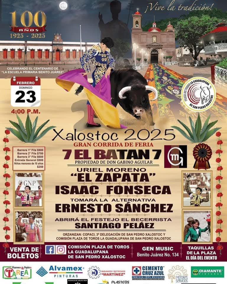 Tradicional corrida en Xalostoc
<a href="/El_Batan/">Ganadería El Batán</a> 
<a href="/elzapata21/">Zapatier</a> 
<a href="/ernestosanchez/">Ernesto Sanchez</a>
<a href="/alexpelaezh18/">Alejandro Peláez</a>