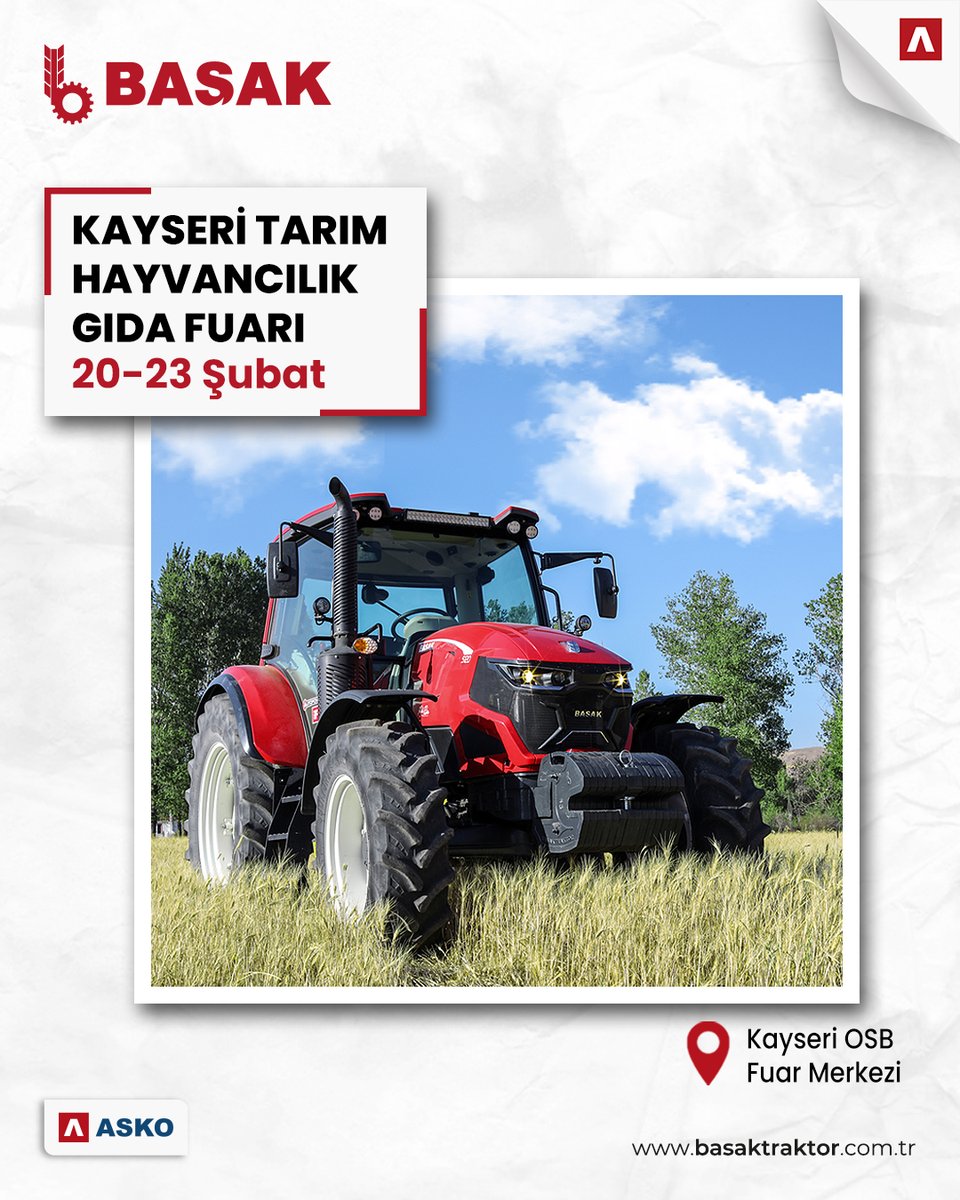basaktraktortr's tweet photo. 20-23 Şubat tarihinde Kayseri Tarım Hayvancılık Gıda Fuarı'ndayız. Modellerimizi yakından incelemek ve bilgi almak için standımıza bekliyoruz.
#BaşakTraktör #BasakTraktor #TercihimBasak #TercihimBaşak #BirlikteDahaGüçlü #BirlikteDahaGuclu #tarım #bahçe #tarlatraktörü #kayseri https://t.co/gYlps5ns4U