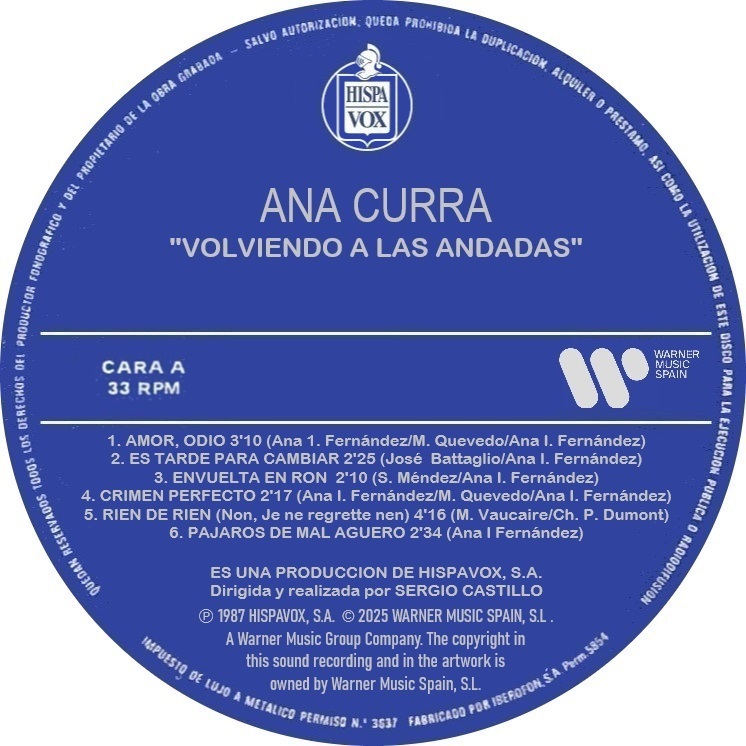 AlbertoFangoria's tweet photo. #AnaCurra @AnaCurraOficial
VOLVIENDO A LAS ANDADAS
LP vinilo color azul
Diseño y fotografías: Alberto García Alix
Escaneado, digitalización, restauración y resideño: AlbertoFangoria
℗ 1987 Warner Music Spain, S.L.
© 2025 Warner Music Spain, S.L. https://t.co/jTBB9LFa9x