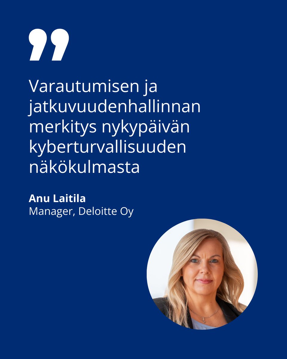 Tervetuloa Tietoturva 2025 -seminaarin 12.3.2025 klo 9-17 ✨

<a href="/anujanina/">Anu Laitila</a> puheenvuorossa kuulet asiaa varautumisesta ja jatkuvuudenhallinnasta.
  
Tutustu ohjelmaan ja ilmoittaudu mukaan!
👉 tietoturvaseminaari.fi

#Tietoturva2025 #Kyberturvallisuus