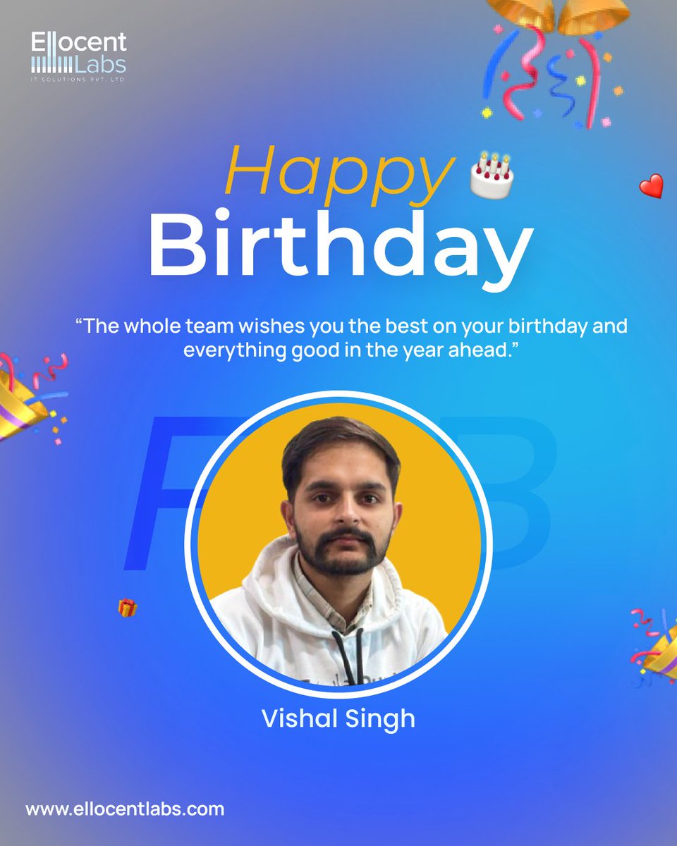 ellocent_labs's tweet image. ๐ Happy Birthday, Vishal! Keep coding and shining at Ellocent Labs! ๐๐
#HappyBirthdayVishal #TeamEllocent #CodeWizard