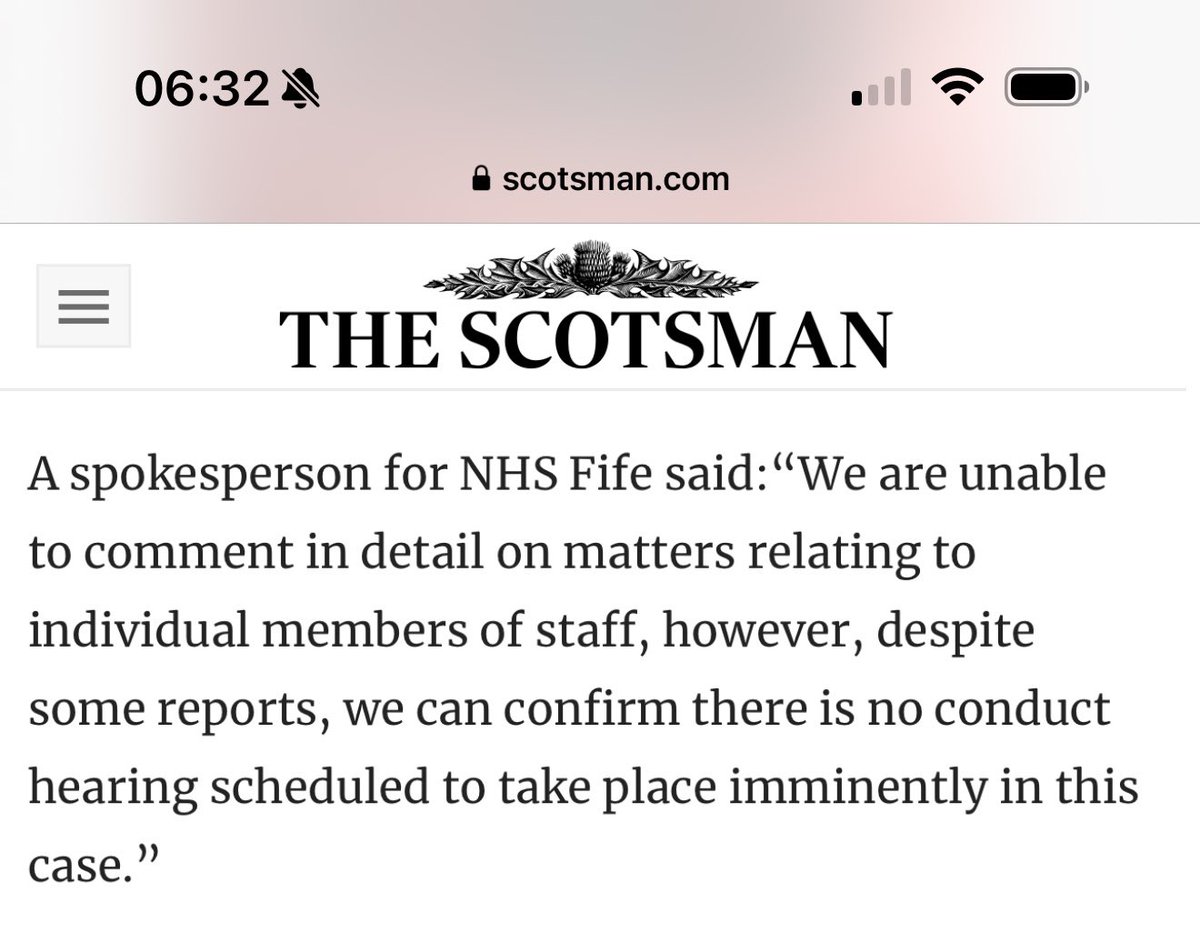 mpdevon21's tweet image. ‘The Scotsman’ today, a veiled threat ‘imminently’ from NHSFife … in other words, we’ll be doing it at some point … punishing Sandie yet again!
How about looking at NHSFife managers/ decision makers? Are they worrying about conduct hearings? 
#SandiePeggie #NHSFife