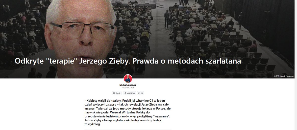 jan_czura's tweet photo. ❗️"Odkryte terapie" Jerzego Zięby - ostatni odcinek audioserialu Szarlatan już do słuchania! 

Wzięliśmy pod lupę kilka teorii słynnego uzdrowiciela i krok po kroku pokazujemy jak manipuluje swoimi fanami ...   

Będzie o słynnym lekarzu z Cypru, który we śnie wymyślił preparat na odtruwanie z metali ciężkich ....i okazało się żadnym lekarzem nie jest... 

Będzie o słynnej witaminie C - sprawa trafi do prokuratury - zapowiada szef GIF @lpietrzak20  

Dowiecie się też kim są aniołki i dlaczego wlewy dożylne podają fryzjerki w swoich gabinetach. 

https://t.co/nzQR7SEuVE