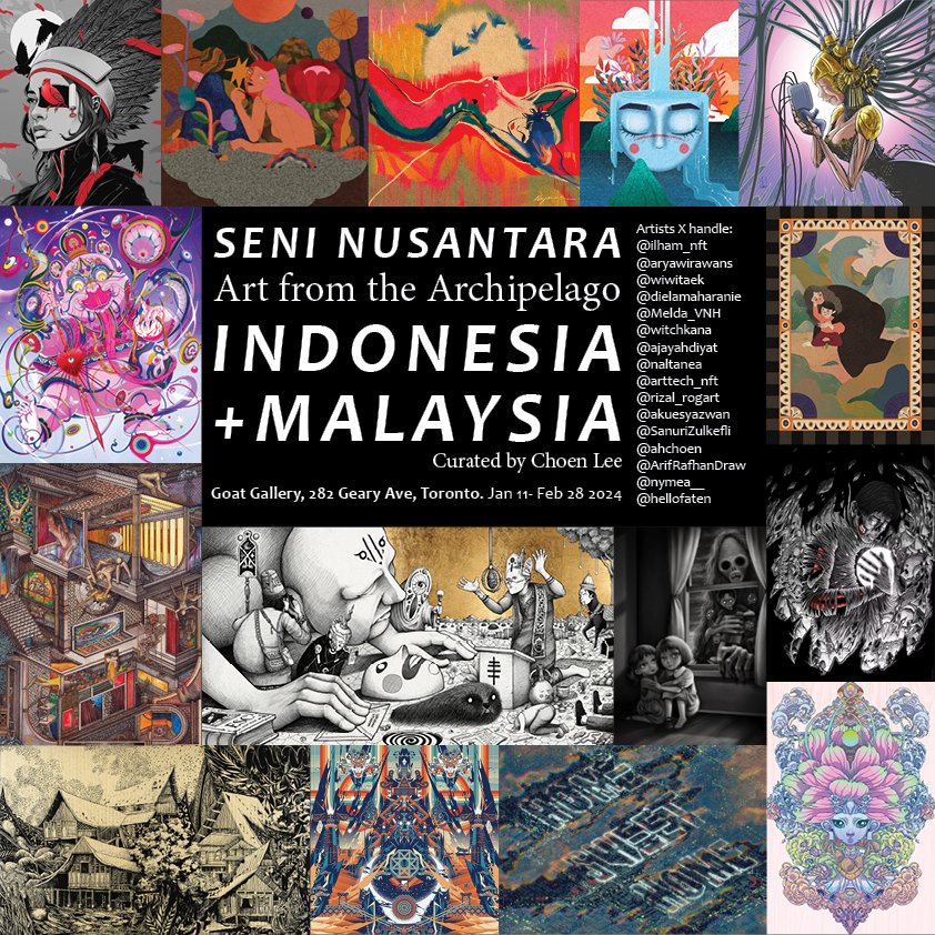 Announcement:

The exhibition 'Seni Nusantara (Art from the Archipelago)' that ran from January to February 2024 in Goat Gallery Toronto has been selected for archival by Lunar Codex for an upcoming mission launch to the moon.

The artists:

Diela Maharanie <a href="/dielamaharanie/">D I E L A</a>
Melda