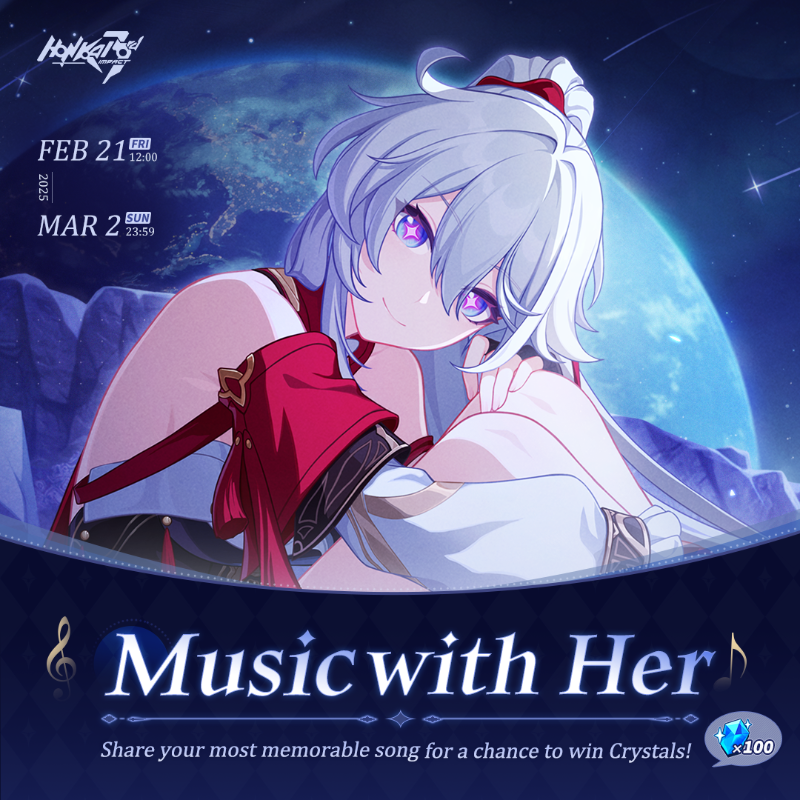 HonkaiImpact3rd's tweet photo. 🎵Music with Her🎵

Tap the cards below to select and share the Honkai Impact 3rd song that carries your most cherished memories for a chance to win 100 Crystals!

🎁Bonus 100 Crystals unlocked if >3000 Captains participate!
#HonkaiImpact3rd
#WithKiana
#HI3Reunion
