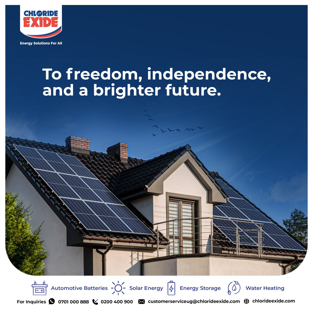 chlorideexideug's tweet photo. Make a difference with every watt! By choosing Chloride Exide solar energy solutions, youโre contributing to a cleaner, more sustainable world.
For orders and installations, reach out to us at 0200 400 900 or message us on WhatsApp at 0701 000 888.
#ChlorideSolar
#ChlorideExide
#WeKnowSolar
#EnergySolutionsForAll