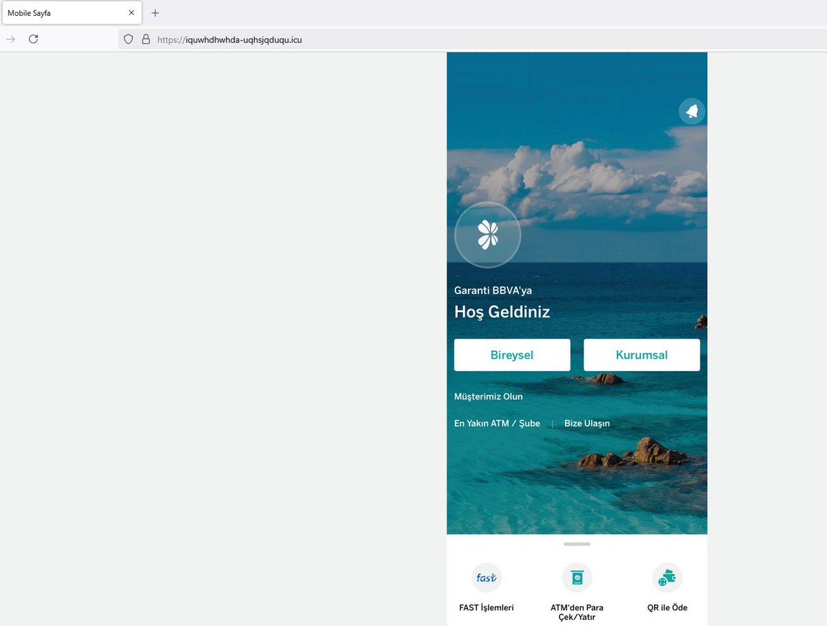 💢Potential Phishing URL: hxxps[://]iquwhdhwhda-uqhsjqduqu[.]icu/
📌Target Domain URL: hxxps[://]www[.]garantibbva[.]com[.]tr/
#phishing #garantibbvaphishing #turkeyphishing <a href="/urldna/">urlDNA.io</a> <a href="/urlscanio/">urlscan.io</a> <a href="/PhishStats/">Phish.Stats</a> <a href="/PhishFindR/">PhishFindR</a> <a href="/ULTRAFRAUD/">ULTRAFRAUD</a> <a href="/Sync_Pundit/">Sync_Pundit 👽😎🔱🔥</a> <a href="/CatcherPhishing/">Phishing Catcher</a> <a href="/tdatwja/">misaki</a>