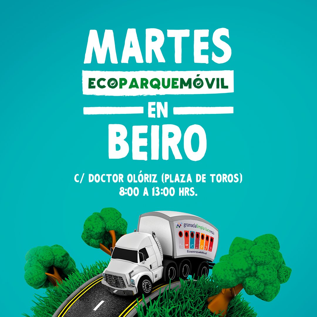 Granada_Limpia's tweet photo. 😊 Hoy martes, puedes encontrar hasta las 13h el #EcoParqueMóvil en:

📍 C/ San Juan de Dios
📍 C/ Doctor Olóriz en su horario habitual.

¿Ya reciclas? ♻️

#Inagra #GranadaLimpia @aytogr @marifrangr @PreZero_ES @AnaSRequena https://t.co/iqE5u0tcgH