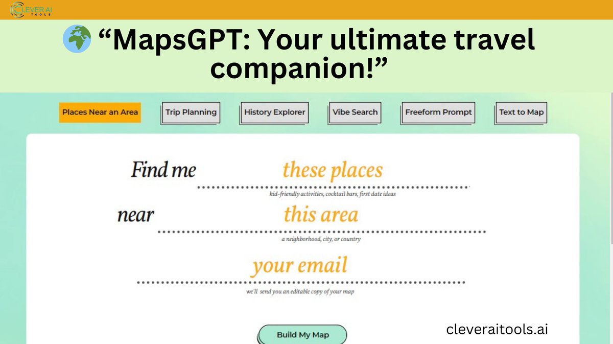 cleveraitool's tweet image. ️ “Say goodbye to wrong turns! MapsGPT is here to revolutionize your adventures. 💡Tap to learn how!”
cleveraitools.ai/category/ai-co…
#MapsGPT #NavigationRevolution