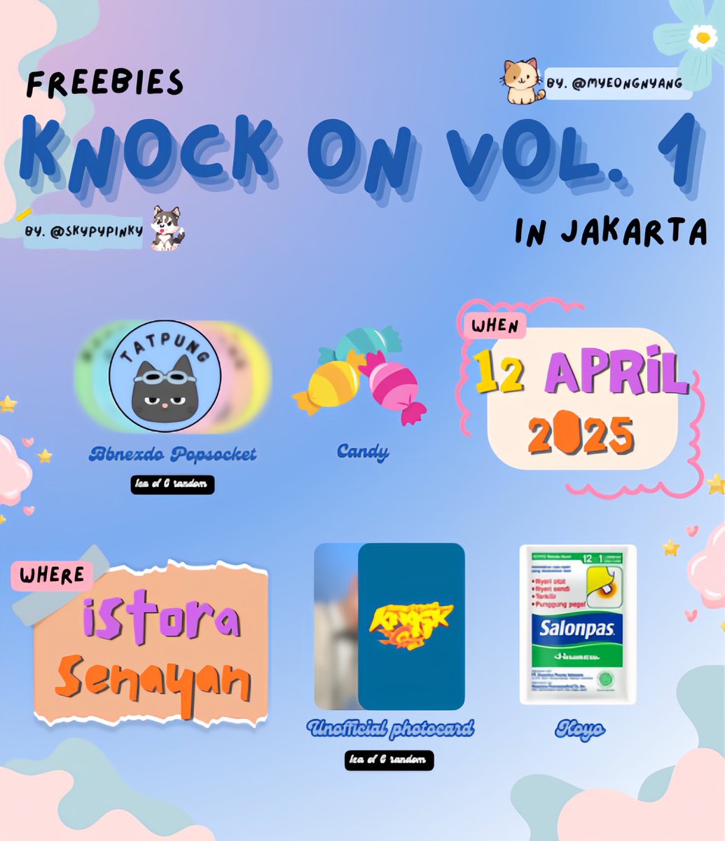 myeongnyang's tweet photo. 🐱freebies knock on in jakarta🐶
by : @skypypinky &amp; @myeongnyang

🗓️ : 12 april 2025
📍: istora senayan (will update for the location)
⏰ : tba

👉🏻 kindly check how to claim🤍 

rt &amp; like this post are very appreciated🐱🐶 https://t.co/5GHVvDhTW9