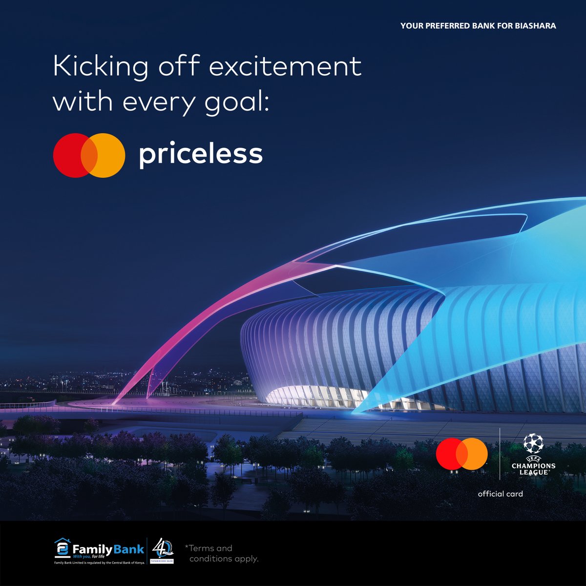 FamilyBankKenya's tweet photo. The Road to UEFA Begins! Football fans, it's your time to shine! Swipe your Family Bank Mastercard and stand a chance to win a UEFA Finals VIP experience in Amboseli!
Stay tuned for details!
#TufanikisheZaidi #MastercardPriceless https://t.co/aRxWxxAF2G