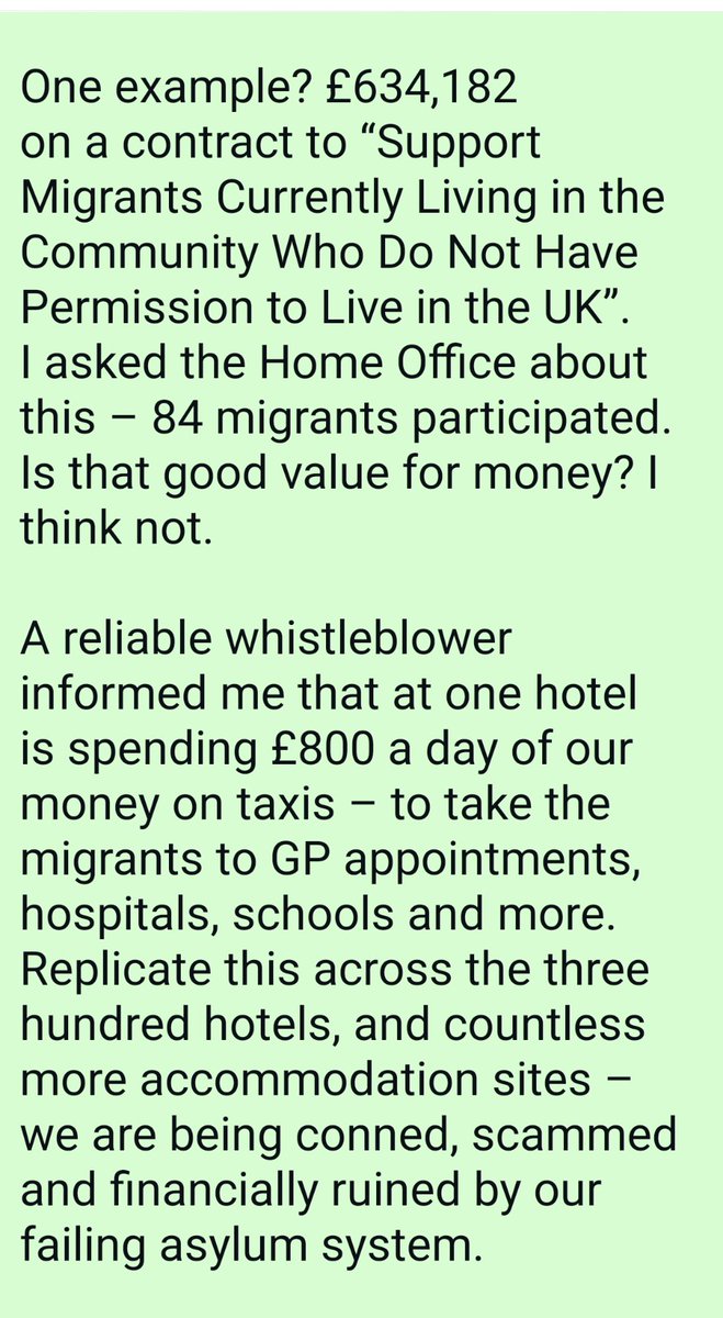 juneslater17's tweet image. £800 a day by one hotel on taxis alone to chauffeur them to more free access to everything we have to pay for
Extracts from Rupert Lowe' report in The Telegraph, about how costs of illegals  are hidden through third party contracts