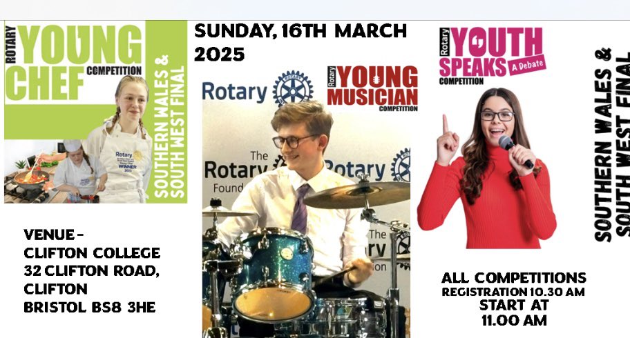 Pleased to announce Rotary Cluster Youth Finals being held in Bristol on 16th March. A showcase of young talent across southern Wales and south west England.
