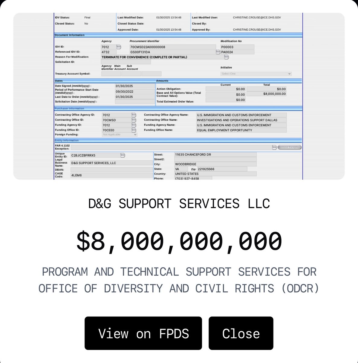 Doge reports that it cut $8 billion from the Dallas ICE office, but the contract was only for $8 million. #sloppy #DOGE #DOGEGOV <a href="/DOGE/">Department of Government Efficiency</a>