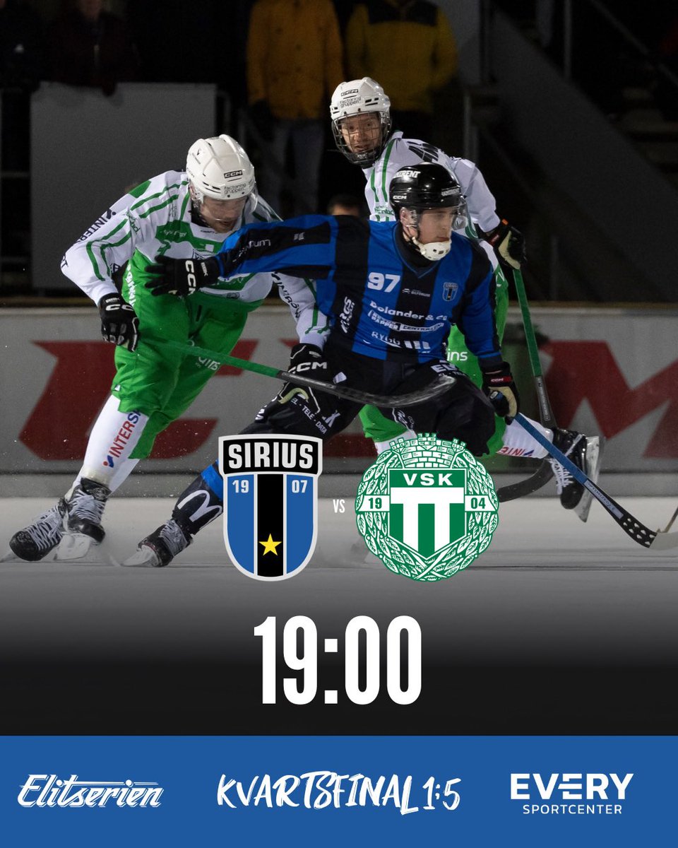 ÄNTLIGEN!
Arosderbyt är här!🔥🔥 

För första gången någonsin möter vi VSK i kvartsfinal.

Vi ses ikväll 19:00 på Studenternas IP 🔵⚫️👏

Väskförbud‼️

Fixa din biljett och 50/50-lott på siriusbandy.se

PEBO-Foto