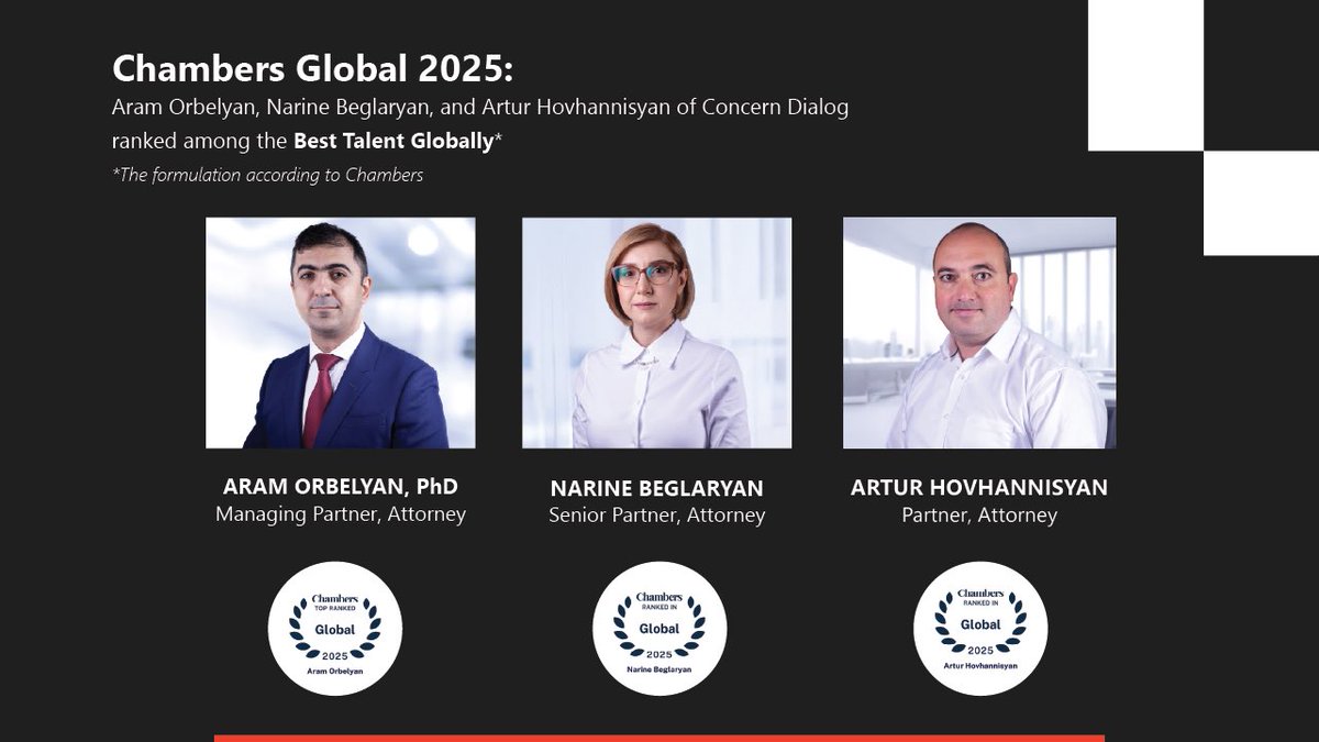 Chambers Global 2024: <a href="/aram_orbelian/">Aram Orbelyan</a> , Narine Beglaryan, and Artur Hovhannisyan of <a href="/ConcernDialog/">Concern Dialog</a> Ranked Among the Best Talent Globally/ 
<a href="/ChambersGuides/">Chambers and Partners</a> 

dialog.am/en/article/706