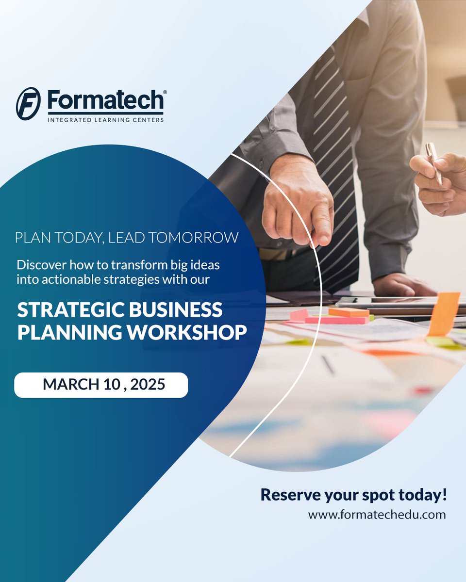 formatechedu's tweet image. Strategy is the backbone of success. Join us for a hands-on workshop on March 10 and learn how to create plans that drive results.

Register now: bit.ly/3QmZETH

#Formatech30Years #LearningExcellence #StrategicBusinessPlanningWorkshop