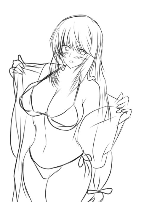 #皆さんラフと塗った後を見せてください胸が成長している 