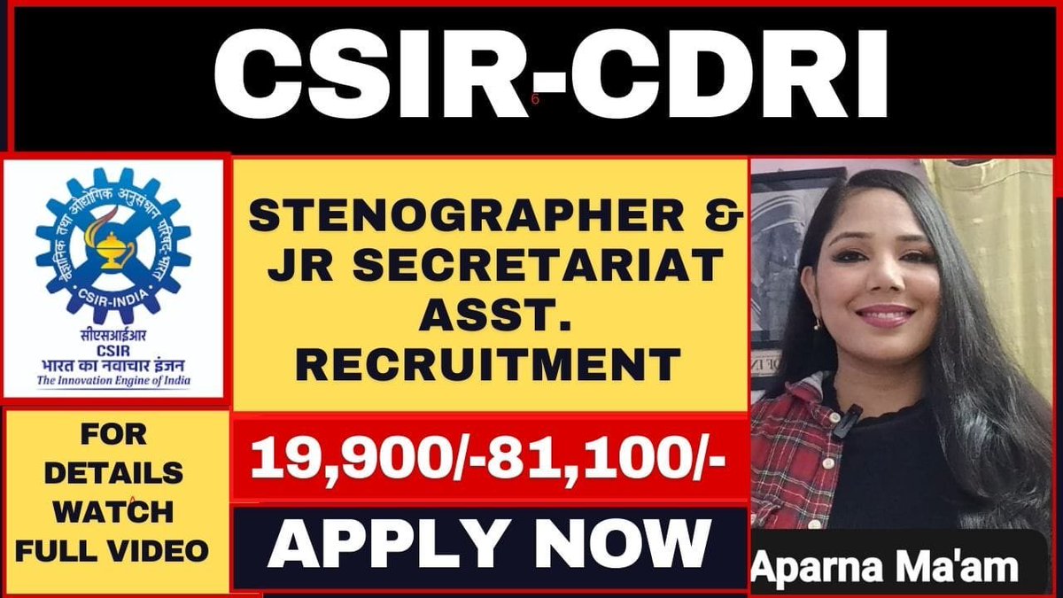 scholar_job's tweet image. CSIR-CDR New Recruitment 2025👇
youtube.com/shorts/FZFl_CQ… #csircdrirecruitment2025-#csirrecruitment-#job-#govtjobs-#stenographer-#csircdrirecruitment-#sarkarinaukari-#vacancies-#csirrecruitment2025formfillup-#csircdrilucknowrecruitment-#stenorecruitment2025-