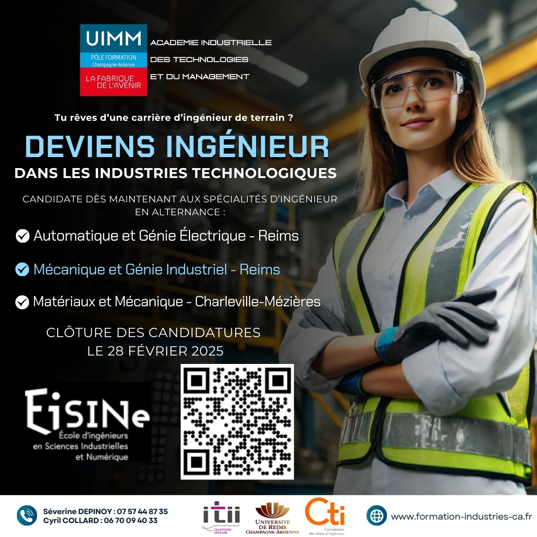 📷 𝐃𝐞𝐯𝐢𝐞𝐧𝐬 𝐢𝐧𝐠𝐞́𝐧𝐢𝐞𝐮𝐫 𝐚̀ 𝐥’𝐈𝐓𝐈𝐈 
Diplômes disponibles :
📷 AGE (Automatique et Génie Électrique) – Marne
📷 MGI (Mécanique et Génie Industriel) – Marne
📷 MM (Matériaux et Métallurgie) – Ardennes

📷 Postule : app.hub3e.com/landing-page/7…