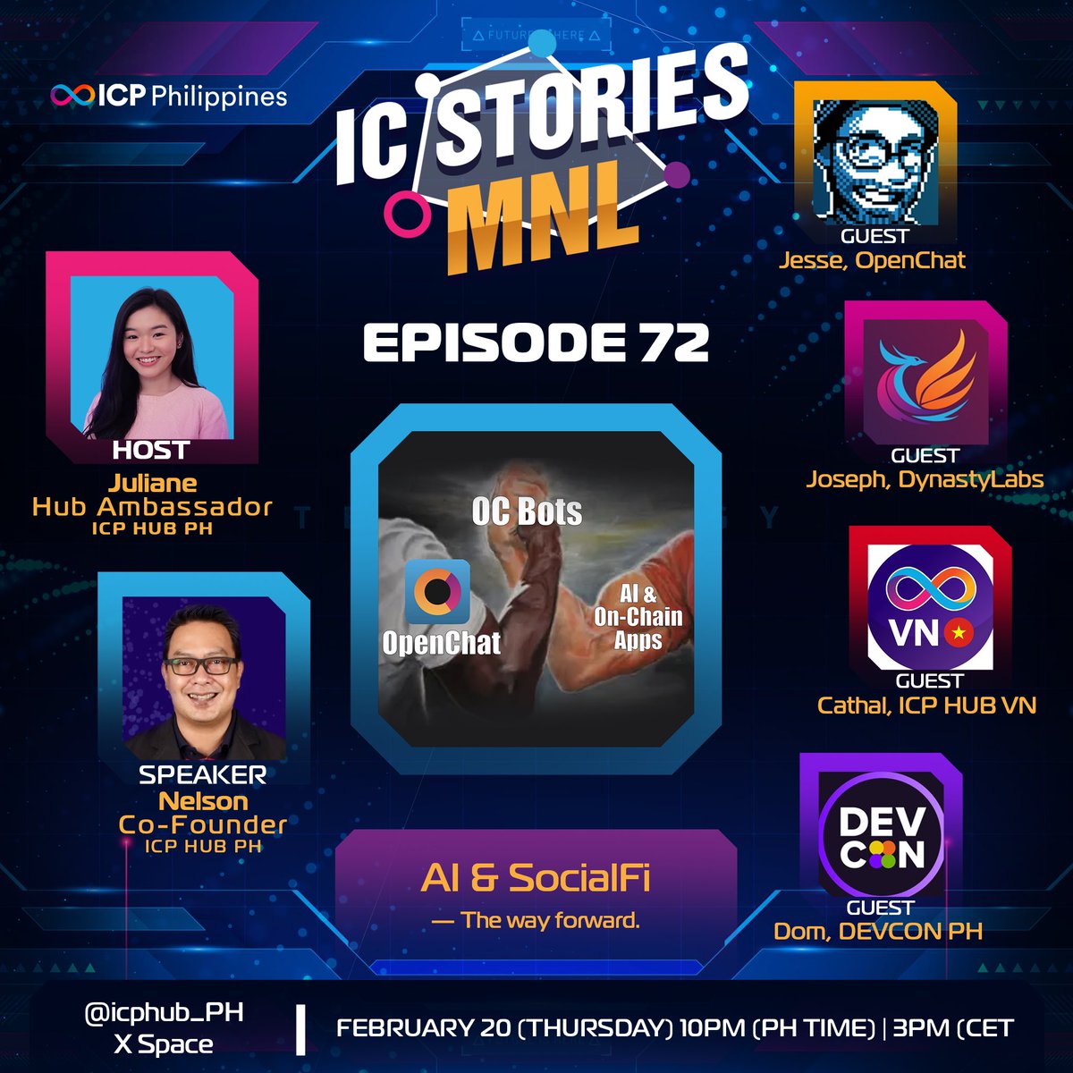 🔥 IC Stories ep. 72: AI &amp; SocialFi—The way forward 🙏

#AI is shaking things up in #Web3 including SocialFi? What does it mean for the space? How does Ai in SocialFi relate to DeFi and other verticals?

We’re bringing together Web3 and AI experts from the US, Philippines and