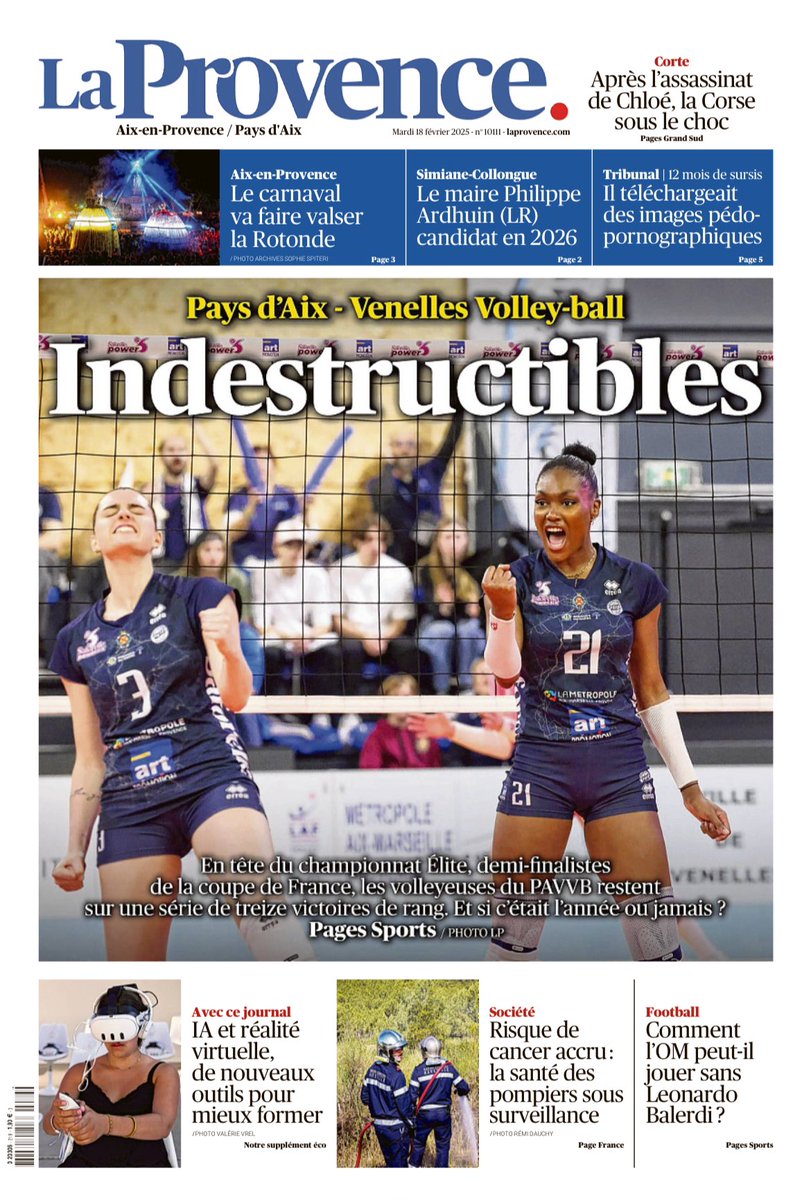 stevenimbert's tweet photo. À la une de @laprovence #Aix, l’incroyable parcours des volleyeuses du @Pavvb en @LNVofficiel comme en coupe de France @FFvolley #volley. @AMPMetropole @aixmaville @MaRegionSud   📸 Cyril Sollier https://t.co/zHRV93OtEb