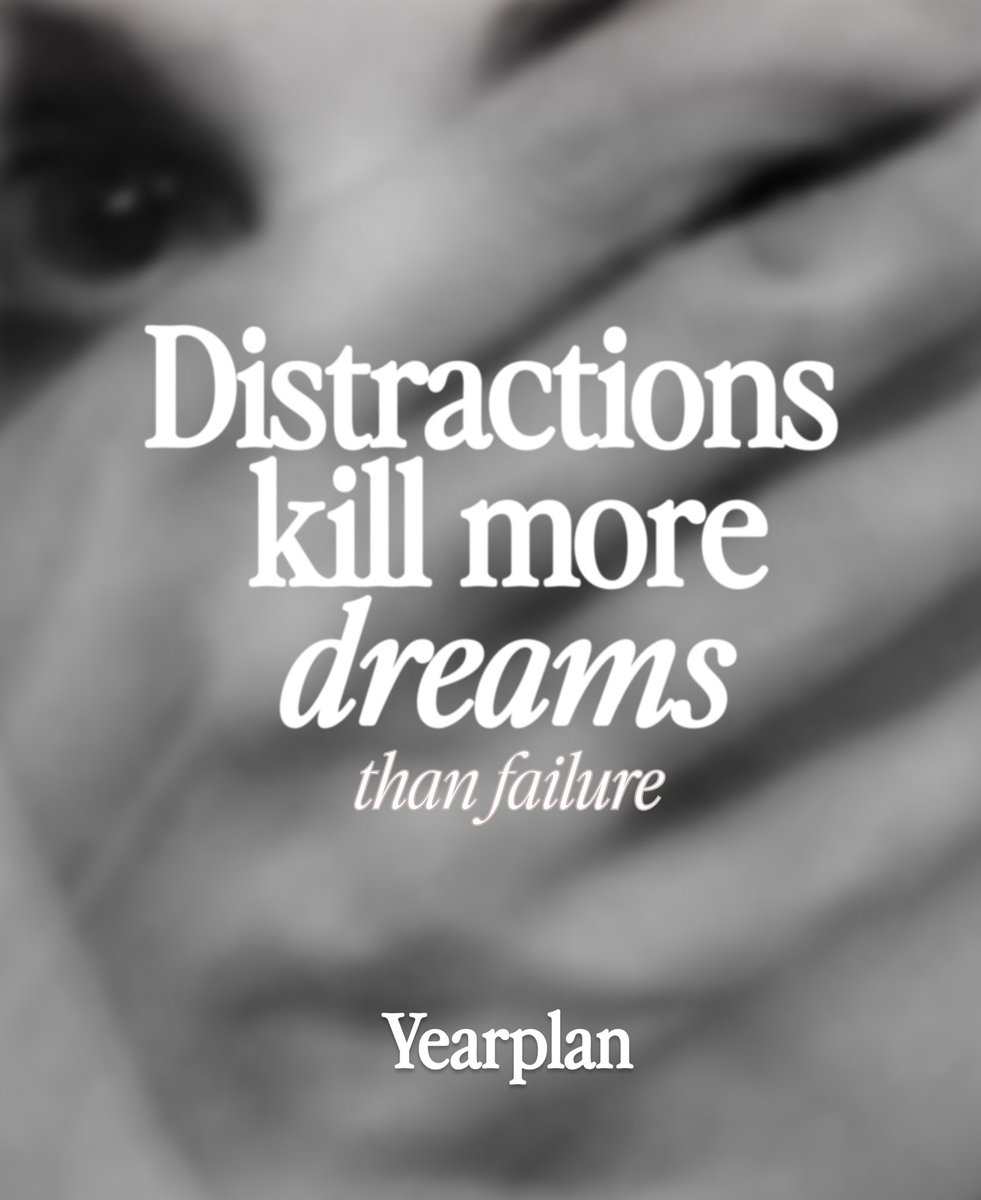 YearPlan's tweet photo. Most dreams don’t die in a big moment of failure. They fade away—lost in endless distractions. Day by day. 

But what if you could gain #Focus &amp; cut through the noise? 

That’s why we created #Yearplan 

Because if distractions kill dreams, then focus is what brings them to life. https://t.co/oROfwLQh4N