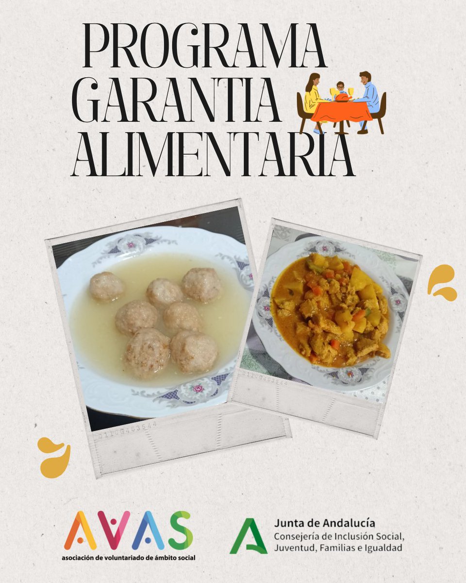 AvasPgenil's tweet photo. A.V.A.S. asegura la cobertura alimentaria de personas vulnerables.
¿En qué consiste? Menú diario por unidad familiar, adaptado a necesidades médicas. 30 beneficiarios de Puente Genil.Coordinación con "La Noria"
Financiado por la Junta de Andalucía.
#GarantíaAlimentaria #AVAS https://t.co/P7UZRmUzqp