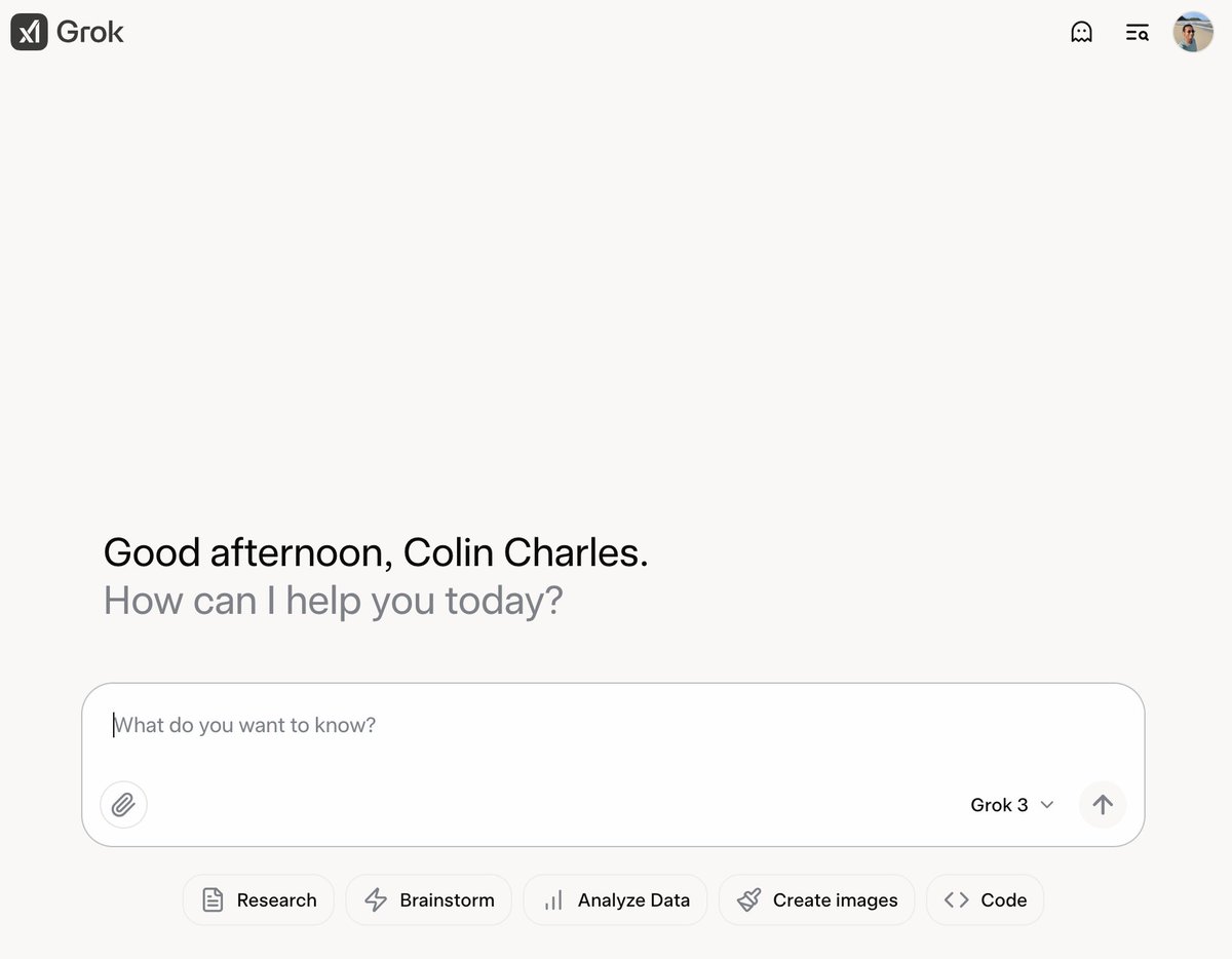 bytebot's tweet image. I just realised that grok dot com and grok dot x dot com have different user interfaces. Premium 𝕏 subscribers can use both (weirdly, history is not shared), so that&apos;s a win.

Also, you might want to Personalize Grok using 𝕏 data in Settings to make it even more relevant!