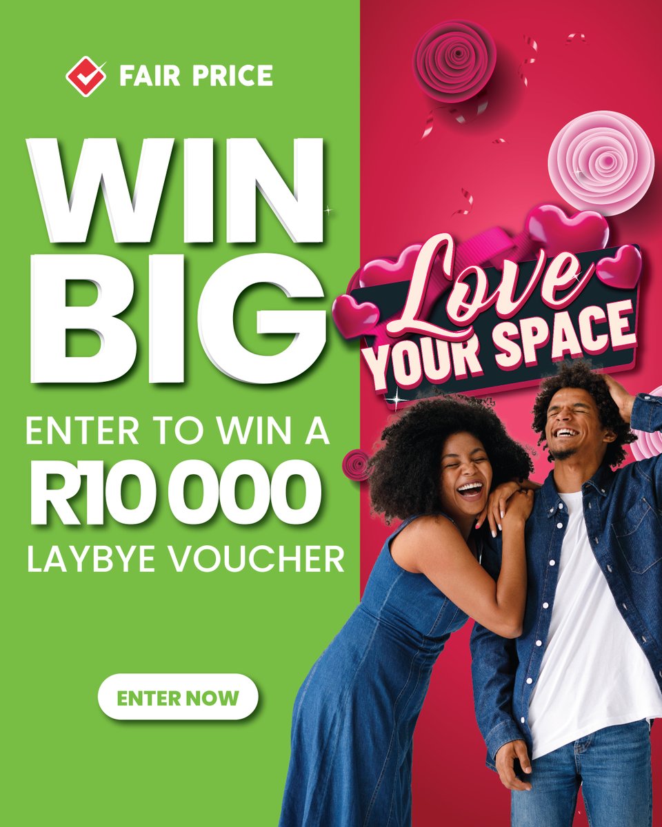Yfm's tweet image. Let Fair Price help write your love story, one piece of furniture at a time with a chance to WIN a R10 000 lay-by voucher.

Step 1: Check out the @FAIRPRICE20  digital catalogue and select 4 items you'd love to own 👉 fairprice.co.za/digital-catalog
Step 2: Share your items using…