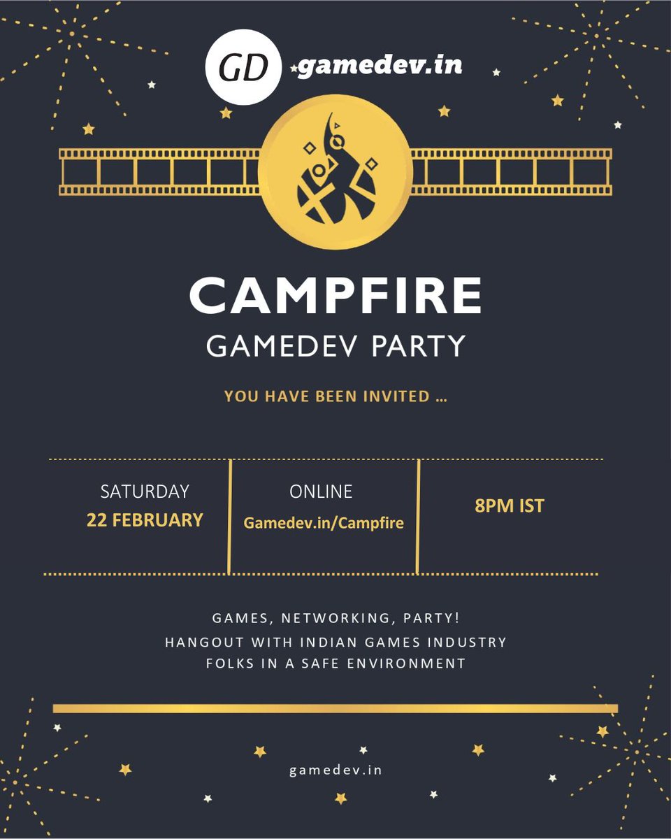 Next Campfire is on Feb 22! 🔥

If you're heading to GDC, consider this your pre-GDC hangout. If not, it's just your usual cozy gamedev party! 🎮✨

Join us for games, chats, and good vibes. 🚀

More info at gamedev.in/campfire

#GameDev #IndieDev #GamedevIndia #Campfire