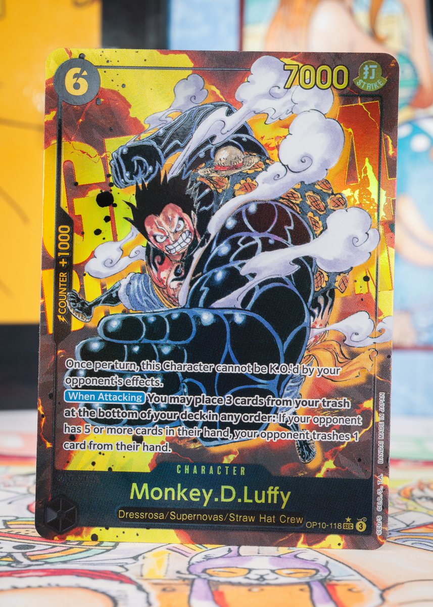 ONEPIECE_tcg_EN's tweet photo. OPCG BOOSTER PACK -ROYAL BLOOD- [OP-10] CARD REVEALS:
Reveals continue! This time it’s an SEC rarity card OP10-118 Monkey.D.Luffy!
A great addition to a Yellow deck or even simply to collect!
Release: March 21
Details: https://t.co/UiRRsIGhMm
#ONEPIECE
#onepiececardgame https://t.co/2R0a40zKN0