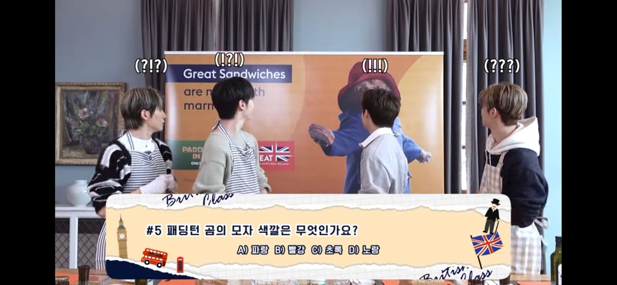 fixontricky's tweet photo. My favorite part of the video was the quiz for ingredients โจ๏ธ everyone turning around for the "what color is Paddington's hat?" question
#GBC_์ธ์ด์ปค์ค #์ธ์ด์ปค์ค #GREATBritishClass #xikers https://t.co/pkAmOyIKvb