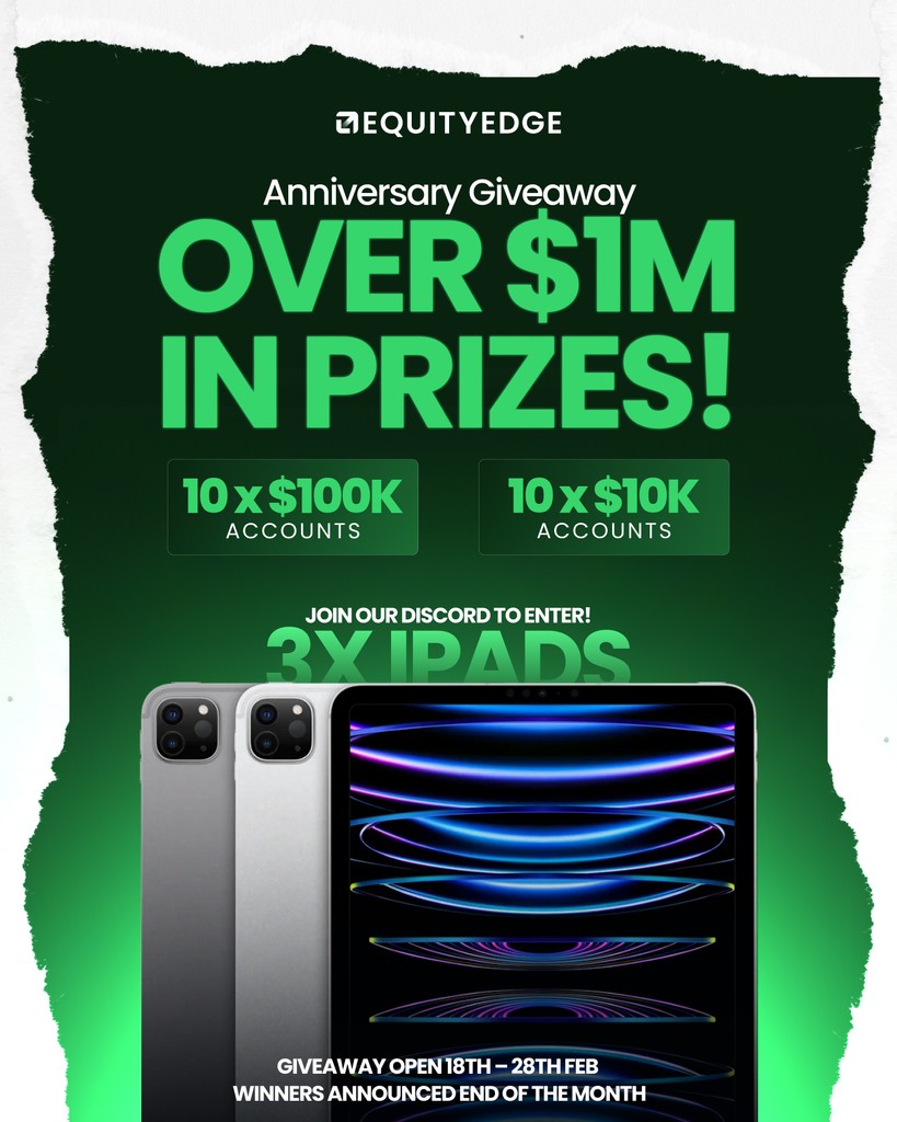 🚀 We're celebrating our one-year anniversary with an epic giveaway!

🎉 Prizes up for grabs:
🔹 10 x $100K Accounts
🔹 10 x $10K Accounts
🔹 3 x iPads

To enter
1. Join our Discord 
2. Repost
3. Tag 2 friends

Winners announced at the end of the month🔥